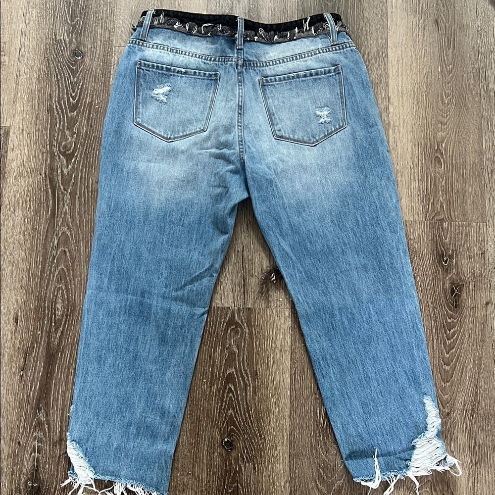 Fashion Nova Light Blue Denim Jeans with Black Waistband - Picture 7 of 9